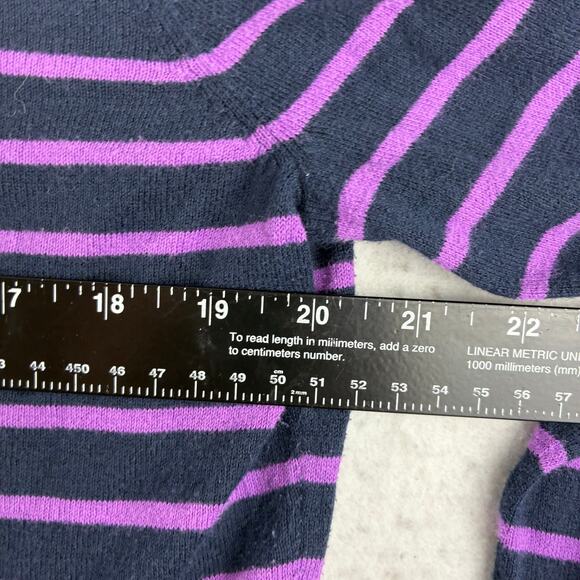Nautica Button Up Long Sleeve Sweater Women's XL Navy & Purple Striped Dark Prep - Picture 9 of 10